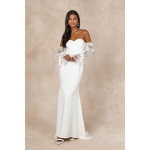 Lulus Everlasting Desire White Mesh Pearl Off-the-shoulder Maxi Dress - Size M